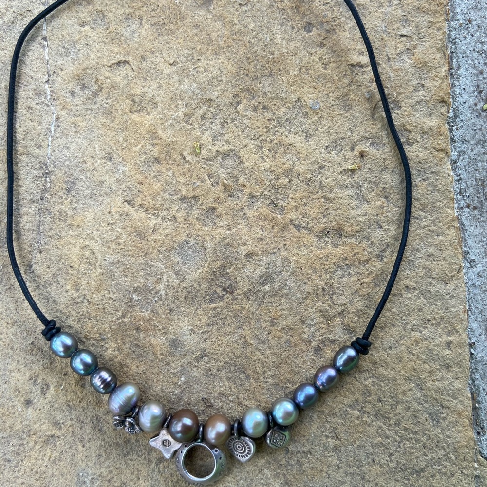 Collar de 925 y perla reales con cuero de piel